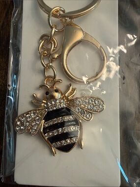 ItGirl Gold-tone Bee Rhinestone Keychain and Charm w/Black Enamel
